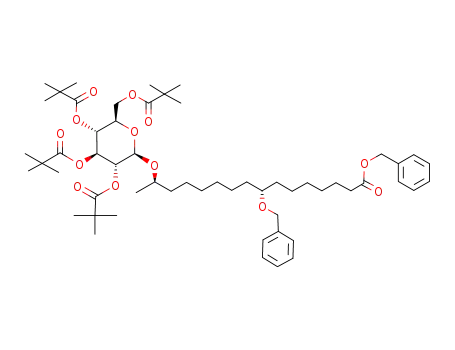 Molecular Structure of 133470-51-6 ((-)-(8R,15R)-8-Benzyloxy-15-<2,3,4,6-tetrakis-O-(2,2-dimethylpropanoyl)-β-D-glucopyranosyloxy>hexadecansaeure-benzylester)