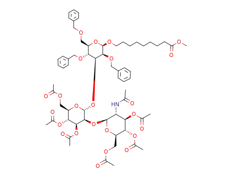 8-Methoxycarbonyloctyl-O-(2-acetamido-3,4,6-tri-O-acetyl-2-desoxy-β-D-glucopyranosyl)-(1->2)-O-(3,4,6-tri-O-acetyl-α-D-mannopyranosyl)-(1->3)-2,4,6-tri-O-benzyl-β-D-mannopyranosid