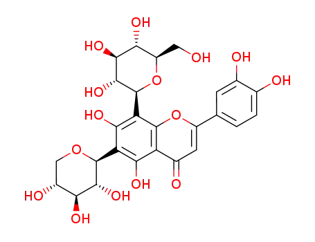 Molecular Structure of 83151-90-0 (2-(3,4-dihydroxyphenyl)-5,7-dihydroxy-8-[(2R,3R,4R,5S,6R)-3,4,5-trihydroxy-6-(hydroxymethyl)tetrahydro-2H-pyran-2-yl]-6-[(2S,3R,4S,5S)-3,4,5-trihydroxytetrahydro-2H-pyran-2-yl]-4H-chromen-4-one (non-preferred name))
