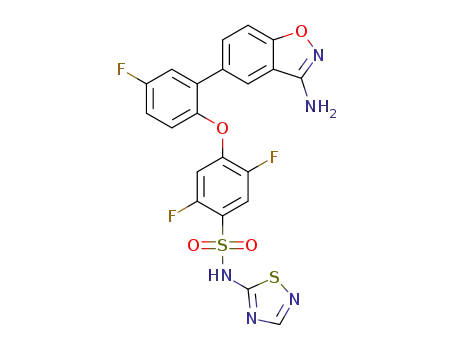 Molecular Structure of 1432914-10-7 (4-(2-(3-aminobenzo[d]isoxazol-5-yl)-4-fluorophenoxy)-2,5-difluoro-N-(1,2,4-thiadiazol-5-yl)benzenesulfonamide)