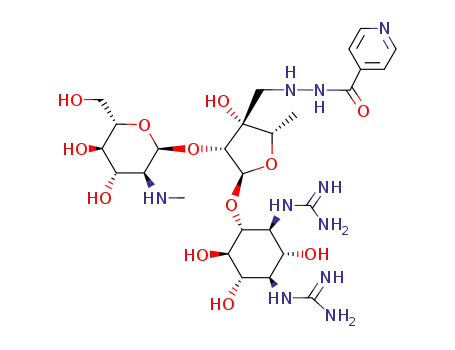 (1<i>R</i>)-<i>N</i>,<i>N</i>'-dicarbamimidoyl-<i>O</i><sup>4</sup>-{3-[(<i>N</i>'-isonicotinoyl-hydrazino)-methyl]-<i>O</i><sup>2</sup>-(2-methylamino-2-deoxy-α-L-glucopyranosyl)-5-deoxy-α-L-lyxofuranosyl}-streptamine