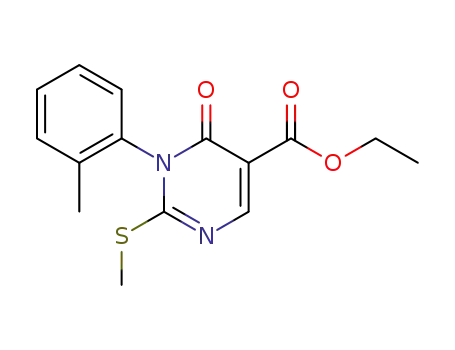 Molecular Structure of 82636-16-6 (ethyl 1-(2-methylphenyl)-2-(methylsulfanyl)-6-oxo-1,6-dihydropyrimidine-5-carboxylate)