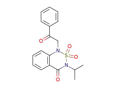 Molecular Structure of 132575-79-2 (3-Isopropyl-2,2-dioxo-1-(2-oxo-2-phenyl-ethyl)-2,3-dihydro-1H-2λ<sup>6</sup>-benzo[1,2,6]thiadiazin-4-one)