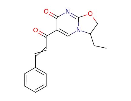 Molecular Structure of 95337-49-8 (7H-Oxazolo[3,2-a]pyrimidin-7-one,
3-ethyl-2,3-dihydro-6-(1-oxo-3-phenyl-2-propenyl)-)