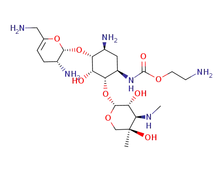 Molecular Structure of 71488-97-6 (D-Streptamine,O-3-deoxy-4-C-methyl-3- (methylamino)-â-L-arabinopyranosyl-(1f6)- O-[2,6-diamino-2,3,4,6-tetradeoxy-R-Dglycero- hex-4-enopyranosyl-(1f4)]-N1-[(2- aminoethoxy)carbonyl]-2-deoxy- )