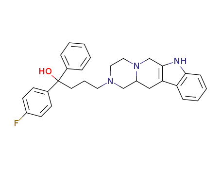 Molecular Structure of 77294-00-9 (Pyrazino[1',2':1,6]pyrido[3,4-b]indole-2(1H)-butanol,a-(4-fluorophenyl)-3,4,6,7,12,12a-hexahydro-a-phenyl-)