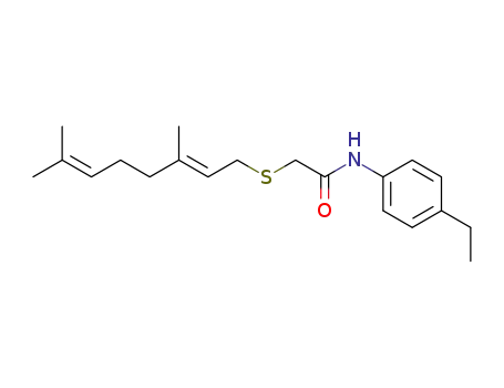 Molecular Structure of 90879-30-4 (Acetamide, 2-[(3,7-dimethyl-2,6-octadienyl)thio]-N-(4-ethylphenyl)-, (E)-)