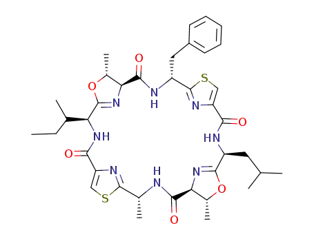 Molecular Structure of 81098-23-9 (11-benzyl-4-(butan-2-yl)-7,21,25-trimethyl-18-(2-methylpropyl)-6,20-dioxa-13,27-dithia-3,10,17,24,29,30,31,32-octaazapentacyclo[24.2.1.1~5,8~.1~12,15~.1~19,22~]dotriaconta-1(28),5(32),12(31),14,19(30),26(29)-hexaene-2,9,16,23-tetrone)