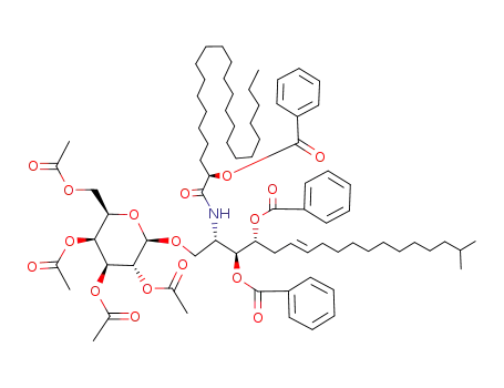 1-O-(2,3,4,6-Tetra-O-acetoxy-β-D-galactopyranosyloxy)-(2S,3S,4R,6E)-2-<(R)-2-benzoyloxytetracosanoylamino>-3,4-dibenzoyloxy-17-methyl-6-octadecene
