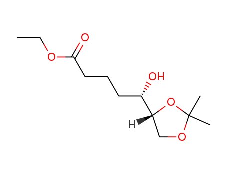 Molecular Structure of 79308-43-3 ((S)-5-((R)-2,2-Dimethyl-[1,3]dioxolan-4-yl)-5-hydroxy-pentanoic acid ethyl ester)