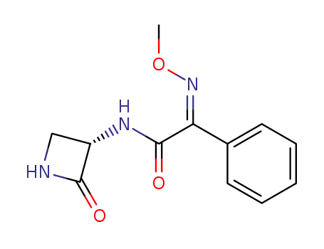 Molecular Structure of 80582-13-4 ((3S)-3-((Z)-2-methoxyimino-2-phenylacetamido)-2-azetidinone)