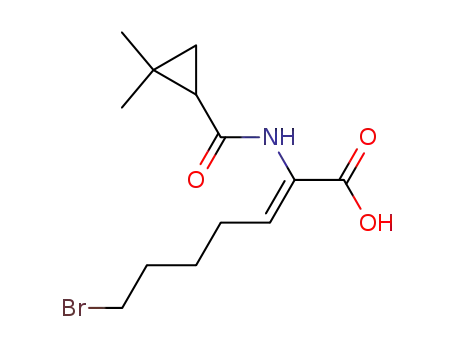 Molecular Structure of 78834-74-9 (2-Heptenoic acid,
7-bromo-2-[[(2,2-dimethylcyclopropyl)carbonyl]amino]-, (Z)-)