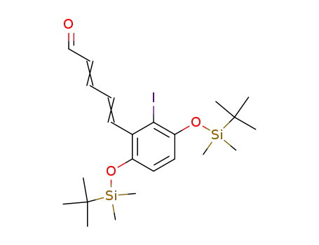Molecular Structure of 81477-70-5 (5-<2-iodo-3,6-bis(tert-butyldimethylsiloxy)phenyl>-2,4-pentadienal)