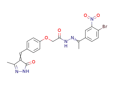 Molecular Structure of 107045-06-7 (Acetic acid,2-[4-[(1,5-dihydro-3-methyl-5-oxo-4H-pyrazol-4-ylidene)methyl]phenoxy]-,2-[1-(4-bromo-3-nitrophenyl)ethylidene]hydrazide)