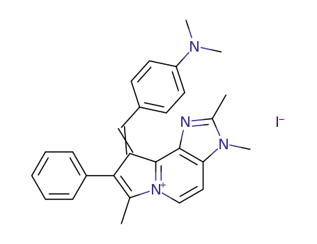 Molecular Structure of 123202-81-3 ((9Z)-9-{[4-(dimethylamino)phenyl]methylidene}-2,3,7-trimethyl-8-phenyl-3,9-dihydroimidazo[4,5-g]indolizin-6-ium iodide)