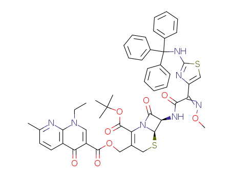 1-Ethyl-7-methyl-4-oxo-1,4-dihydro-[1,8]naphthyridine-3-carboxylic acid (6R,7R)-2-tert-butoxycarbonyl-7-{2-[(Z)-methoxyimino]-2-[2-(trityl-amino)-thiazol-4-yl]-acetylamino}-8-oxo-5-thia-1-aza-bicyclo[4.2.0]oct-2-en-3-ylmethyl ester