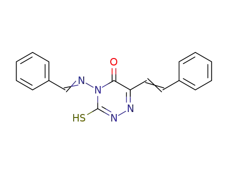 Molecular Structure of 89569-88-0 (1,2,4-Triazin-5(2H)-one,
3,4-dihydro-6-(2-phenylethenyl)-4-[(phenylmethylene)amino]-3-thioxo-)