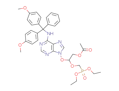 Molecular Structure of 139578-88-4 (Acetic acid 2-(6-{[bis-(4-methoxy-phenyl)-phenyl-methyl]-amino}-purin-9-yloxy)-2-(diethoxy-phosphorylmethoxy)-ethyl ester)