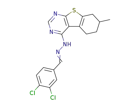 Molecular Structure of 137438-28-9 (N-[1-(3,4-Dichloro-phenyl)-meth-(E)-ylidene]-N'-(7-methyl-5,6,7,8-tetrahydro-benzo[4,5]thieno[2,3-d]pyrimidin-4-yl)-hydrazine)
