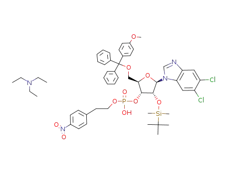 1-(2-O-tert-butyldimethylsilyl-5-O-p-methoxytrityl-β-D-ribofuranosyl)-5,6-dichlorobenzimidazole 3'-<2-(4-nitrophenyl)ethyl triethylammonium phosphate>