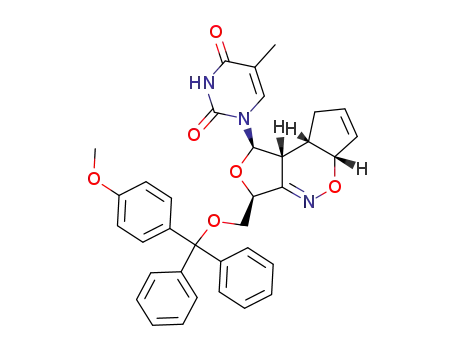 Molecular Structure of 153433-38-6 (1-{(1R,3S,5aS,8aS,8bR)-3-[(4-Methoxy-phenyl)-diphenyl-methoxymethyl]-5a,8,8a,8b-tetrahydro-1H,3H-2,5-dioxa-4-aza-as-indacen-1-yl}-5-methyl-1H-pyrimidine-2,4-dione)