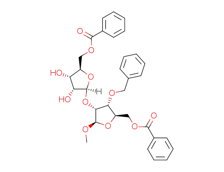 Molecular Structure of 101024-38-8 (methyl 5-O-benzoyl-2-O-(5-O-benzoyl-β-D-ribofuranosyl)-3-O-benzyl-β-D-ribofuranoside)