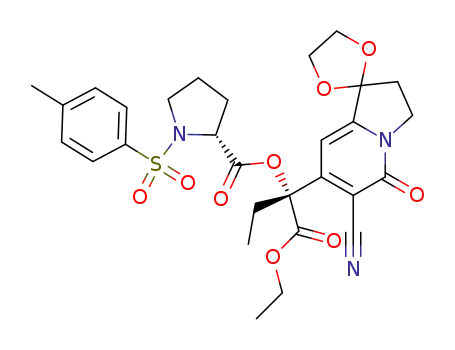 ethyl (R)-2-<N-tosyl-(R)-prolyloxy>-2-<6-cyano-1,1-(ethylenedioxy)-5-oxo-1,2,3,5-tetrahydroindolizin-7-yl>butanoate