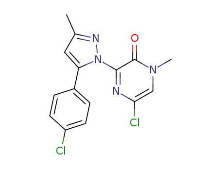 Molecular Structure of 98078-20-7 (2(1H)-Pyrazinone,
5-chloro-3-[5-(4-chlorophenyl)-3-methyl-1H-pyrazol-1-yl]-1-methyl-)