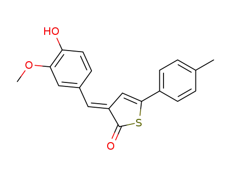 Molecular Structure of 86239-18-1 (3-[1-(4-Hydroxy-3-methoxy-phenyl)-meth-(E)-ylidene]-5-p-tolyl-3H-thiophen-2-one)