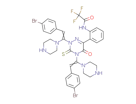 N-(2-{2,4-Bis-[(E)-2-(4-bromo-phenyl)-1-piperazin-1-yl-vinyl]-5-oxo-3-thioxo-2,3,4,5-tetrahydro-[1,2,4]triazin-6-yl}-phenyl)-2,2,2-trifluoro-acetamide