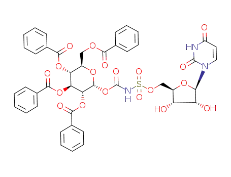 Uridine, 5'-((((2,3,4,6-tetra-O-benzoyl-alpha-D-glucopyranosyl)oxy)carbonyl)sulfamate)