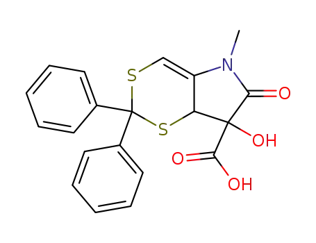 Molecular Structure of 139101-81-8 (1,3-Dithiino[5,4-b]pyrrole-7-carboxylic acid,
5,6,7,7a-tetrahydro-7-hydroxy-5-methyl-6-oxo-2,2-diphenyl-)