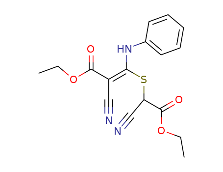 2-Propenoic acid, 2-cyano-3-[(1-cyano-2-ethoxy-2-oxoethyl)thio]-3-(phenylamino)-, ethyl ester