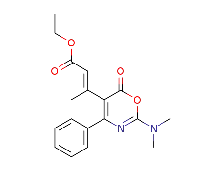Molecular Structure of 122290-61-3 ((E)-3-(2-Dimethylamino-6-oxo-4-phenyl-6H-[1,3]oxazin-5-yl)-but-2-enoic acid ethyl ester)