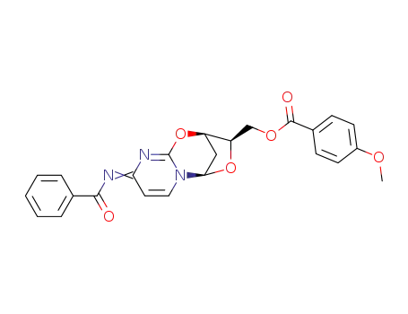 Molecular Structure of 161664-15-9 (2,3'-anhydro-N<sup>4</sup>-benzoyl-1-<2-deoxy-5-O-(4-methoxybenzoyl)-β-D-threo-pentofuranosyl>cytosine)