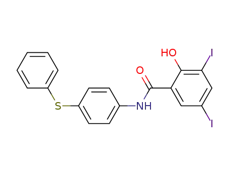 Molecular Structure of 128126-94-3 (2-Hydroxy-3,5-diiodo-N-(4-phenylsulfanyl-phenyl)-benzamide)