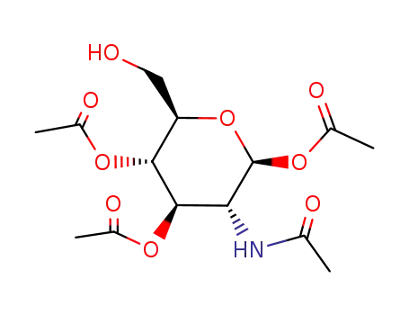 Molecular Structure of 62205-50-9 (6-hydroxy-2-acetamido-2-deoxy-1,3,4-tri-O-acetyl-β-D-glucopyranose)