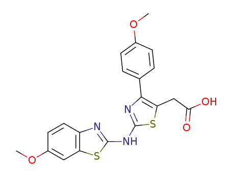 Molecular Structure of 89402-89-1 (5-Thiazoleacetic acid,
2-[(6-methoxy-2-benzothiazolyl)amino]-4-(4-methoxyphenyl)-)