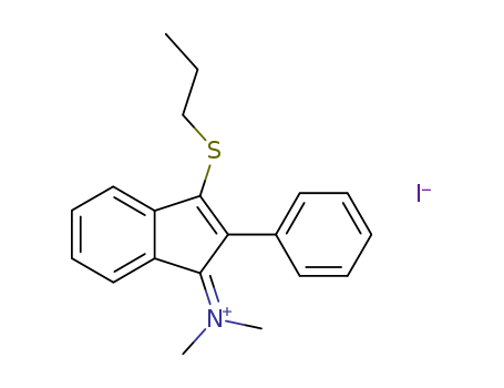 Molecular Structure of 106119-31-7 (Methanaminium,
N-methyl-N-[2-phenyl-3-(propylthio)-1H-inden-1-ylidene]-, iodide)