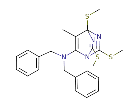 Molecular Structure of 117663-69-1 (Dibenzyl-(8-methyl-2,4,6-tris-methylsulfanyl-1,3,5-triaza-bicyclo[2.2.2]octa-2,5,7-trien-7-yl)-amine)