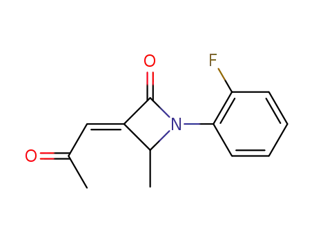 Molecular Structure of 111390-69-3 (2-Azetidinone, 1-(2-fluorophenyl)-4-methyl-3-(2-oxopropylidene)-, (E)-)