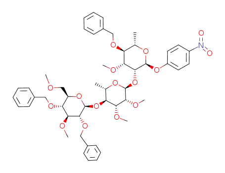 p-nitrophenyl 4-O-benzyl-2-O-<4-O-(2,4-di-O-benzyl-3,6-O-methyl-β-D-glucopyranosyl)-2,3-di-O-methyl-α-L-rhamnopyranosyl>-3-O-methyl-α-L-rhamnopryranoside