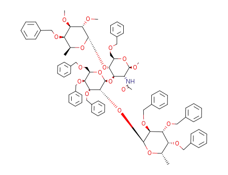 methyl 2-acetamido-6-O-benzyl-4-O-(4-O-benzyl-2,3-di-O-methyl-α-L-fucopyranosyl)-2-deoxy-3-O-<3,4,6-tri-O-benzyl-2-O-(2,3,4-tri-O-benzyl-α-L-fucopyranosyl)-β-D-galactopyranosyl>-β-D-glucopyranoside
