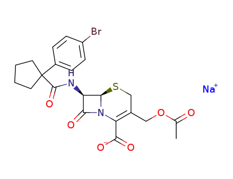 Molecular Structure of 143433-72-1 (sodium (6R,7R)-3-[(acetyloxy)methyl]-7-({[1-(4-bromophenyl)cyclopentyl]carbonyl}amino)-8-oxo-5-thia-1-azabicyclo[4.2.0]oct-2-ene-2-carboxylate)