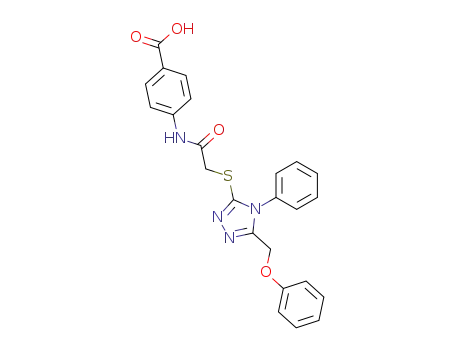 Molecular Structure of 131942-79-5 (4-[2-(5-Phenoxymethyl-4-phenyl-4H-[1,2,4]triazol-3-ylsulfanyl)-acetylamino]-benzoic acid)