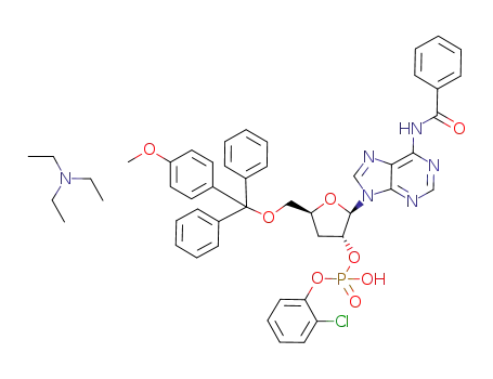 Phosphoric acid (2R,3R,5S)-2-(6-benzoylamino-purin-9-yl)-5-[(4-methoxy-phenyl)-diphenyl-methoxymethyl]-tetrahydro-furan-3-yl ester 2-chloro-phenyl ester; compound with triethyl-amine