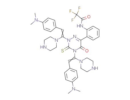 N-(2-{2,4-Bis-[(E)-2-(4-dimethylamino-phenyl)-1-piperazin-1-yl-vinyl]-5-oxo-3-thioxo-2,3,4,5-tetrahydro-[1,2,4]triazin-6-yl}-phenyl)-2,2,2-trifluoro-acetamide