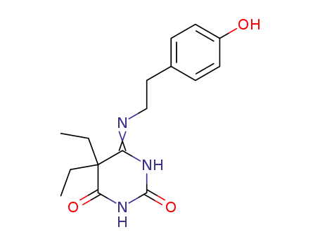 Molecular Structure of 105891-75-6 (5,5-diethyl-6-{[2-(4-hydroxyphenyl)ethyl]amino}pyrimidine-2,4(3H,5H)-dione)