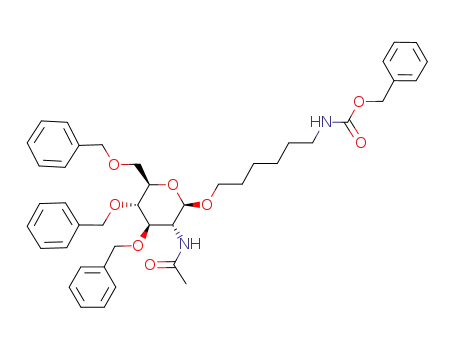 Molecular Structure of 74653-35-3 (Carbamic acid, 6-2-(acetylamino)-2-deoxy-3,4,6-tris-O-(phenylmethyl)-.beta.-D-glucopyranosyloxyhexyl-, phenylmethyl ester)