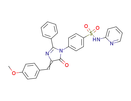 Molecular Structure of 81820-44-2 (4-{4-[1-(4-Methoxy-phenyl)-meth-(Z)-ylidene]-5-oxo-2-phenyl-4,5-dihydro-imidazol-1-yl}-N-pyridin-2-yl-benzenesulfonamide)